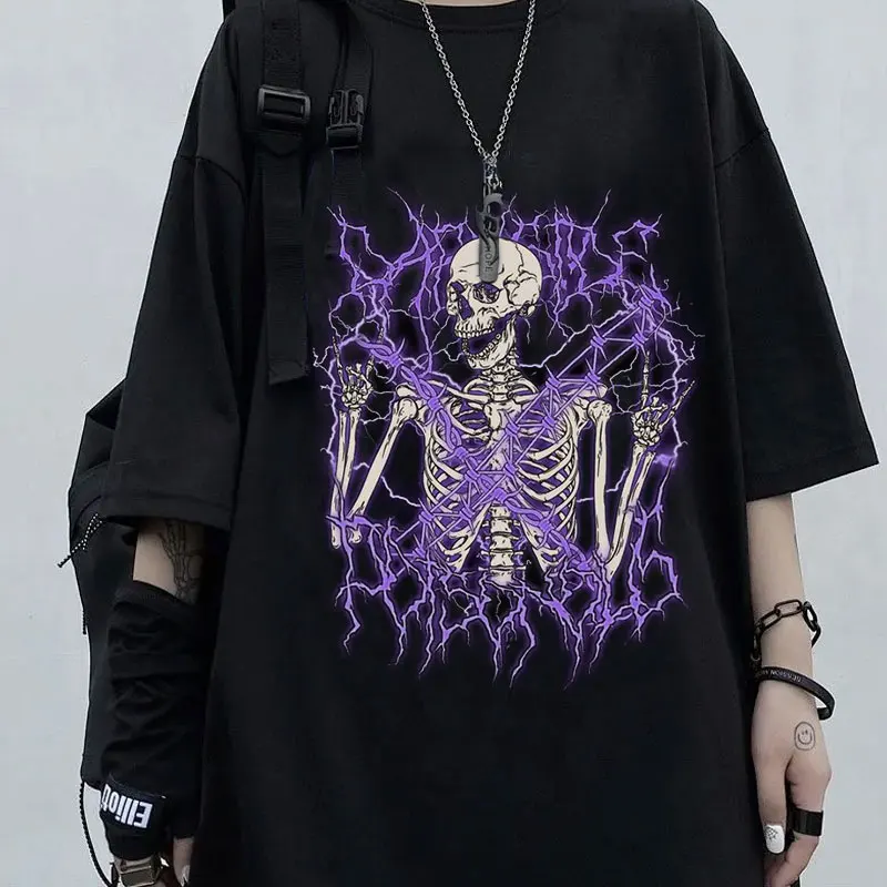 

2022 New Summer Women T Shirts Goth Clothes Angel Skull Short Sleeve T Shirt Harajuku Ulzzang Streetwear Tops Graphic Tee Shirts