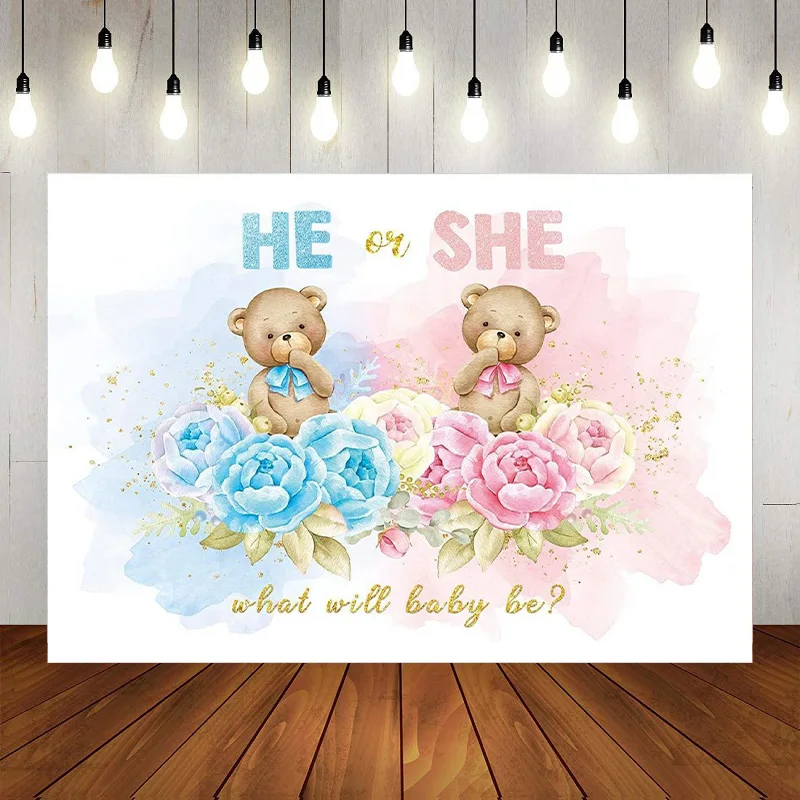 

He Or She Gender Reveal Photography Navy Blue Blush Elephant Backdrop Pink Floral Background Boy Or Girl Party Banner Decoration