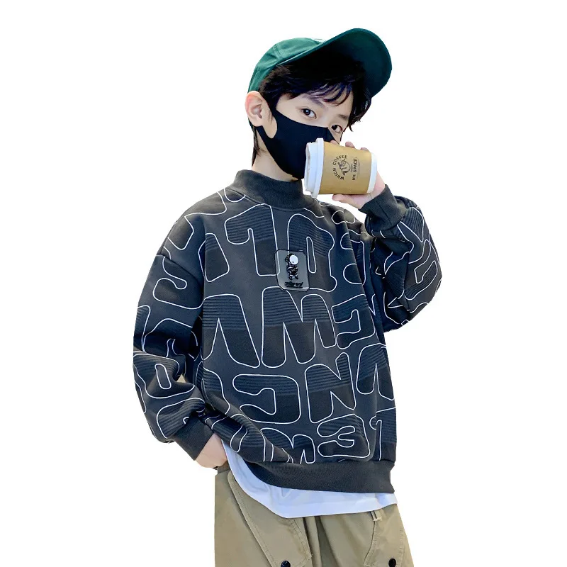 

Новинка осенне-зимняя детская одежда Модный повседневный плюшевый теплый Свитшот детская одежда для подростков полосатый топ с буквенным ...