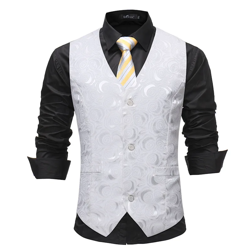 

Men Vests Men Breasted Men Business Groom New Rose Gilet Jacquard White Floral Waistcoat Vest Autumn Wedding Single 2022 Vest