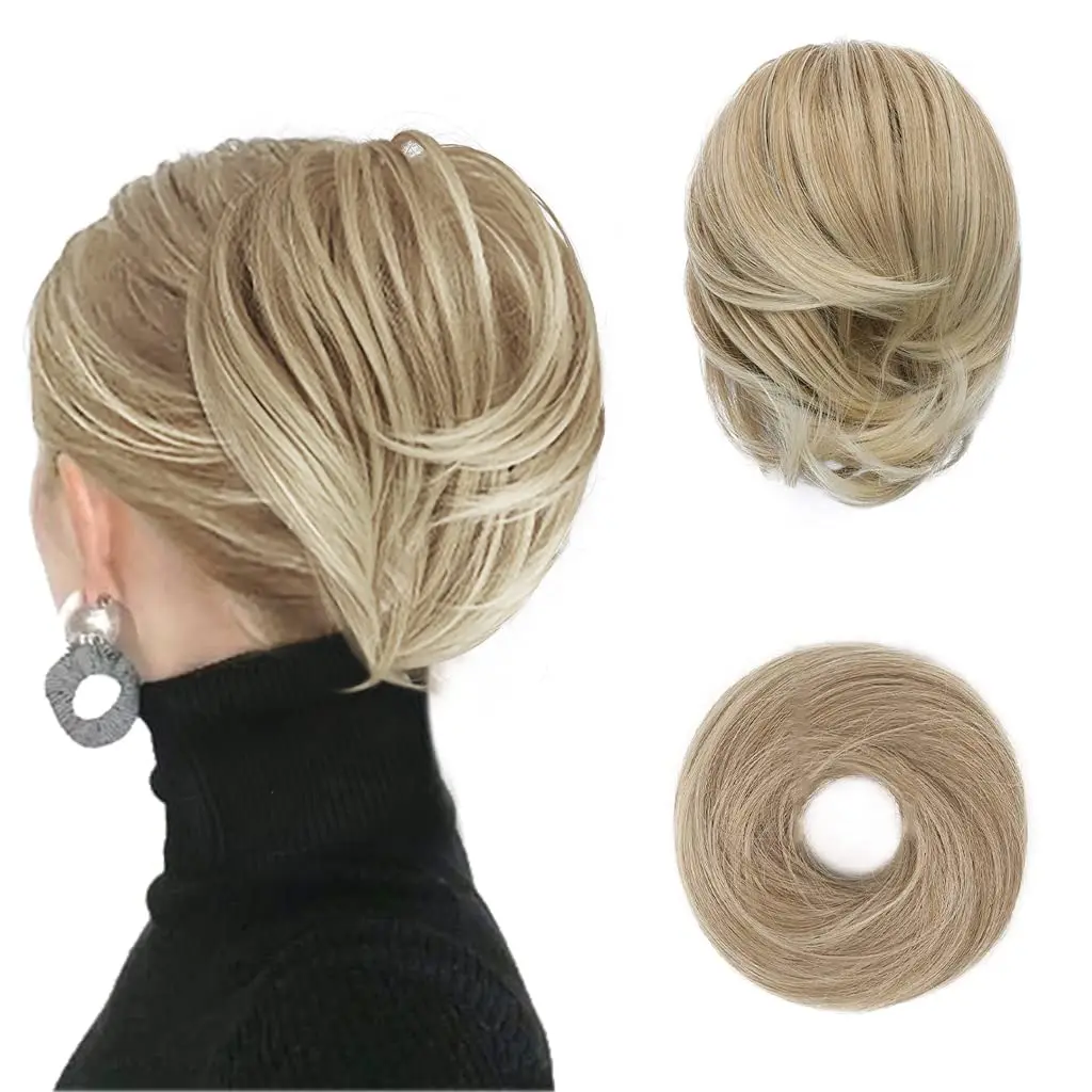 Synthetic Messy Bun Scrunchie Chignon With Elastic Hair Bands Donut Straight Ponytail Hair Pieces For Women Hair Extensions