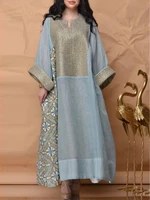 spring summer 2022 womens printed breathable long sleeve loose dress middle eastern robe