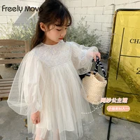freely move new baby dresses autumn childrens dresses girls dresses with flowers yarn tulle puffy sleeve princess party