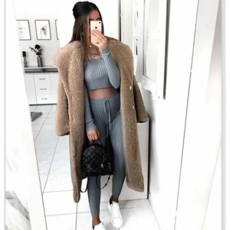 Ladies Casual Loose Solid Color Long Warm Teddy Coat Ladies Retro Oversize Thick Faux Fur Fashion Coat In Autumn And Winter