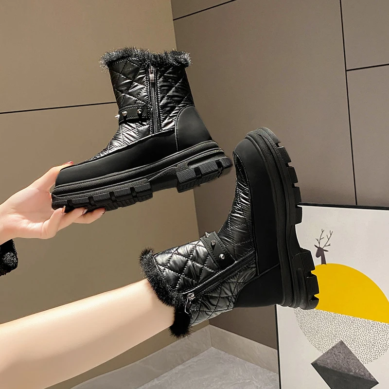 Winter Women Snow Boots Thick Plush Waterproof Shoes Fashion Woman Non-slip Thick Bottom Ankle Boots Warm Cotton Padded Shoes