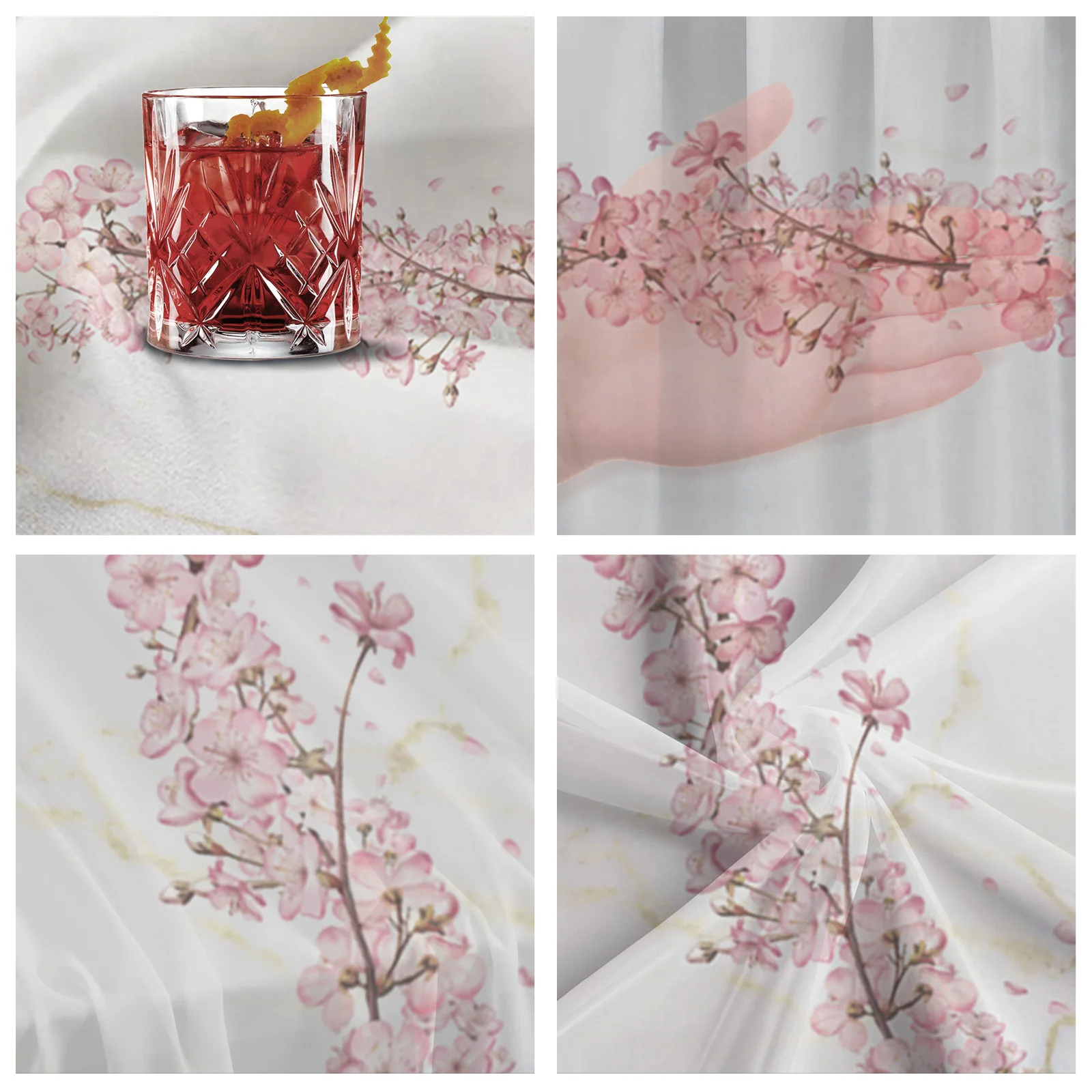 Цветок вишневого цветка мраморная текстура прозрачная шифоновая скатерть для