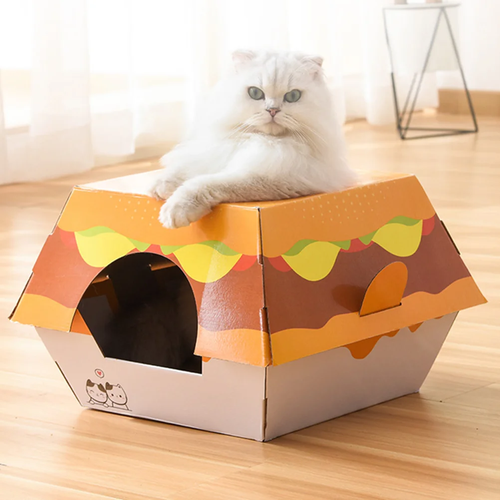 

Pet Items Hamburger Cat Nest Entertainment Toy Toys Kitten Scratching Board Plaything Mat Corrugated Paper