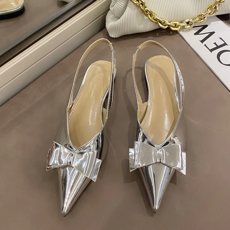 

2022 Women Shoes Butterfly-knot Sandals Black Pu Leather New Ladies Flats Loafers Female Casual Outside Korean Style Shoes