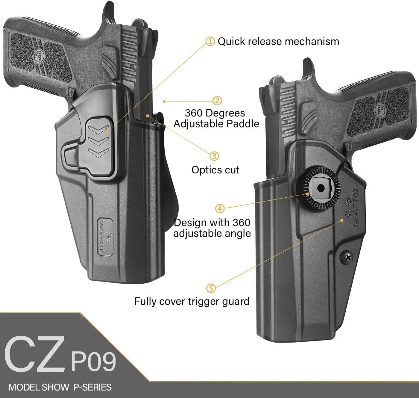 Фото Кобура CZ P09, для CZ P-07 и P-09, внешний пояс, правая кобура WiB Paddle, система открывания пальцев с индексом, регулируемая банка №3