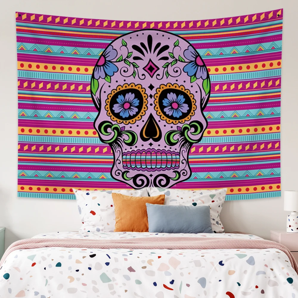 

Настенный гобелен с рисунком черепа, розовые цветы, Психоделическое искусство, дизайн, Череп, спальня, гостиная, домашний Настенный декор