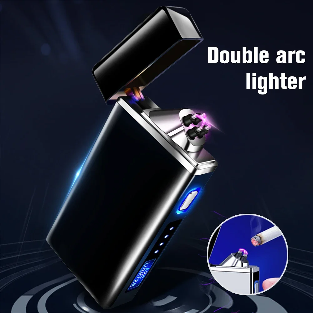 Новинка ветрозащитная Зажигалка для сигарет с двойной дугой и светодиодным