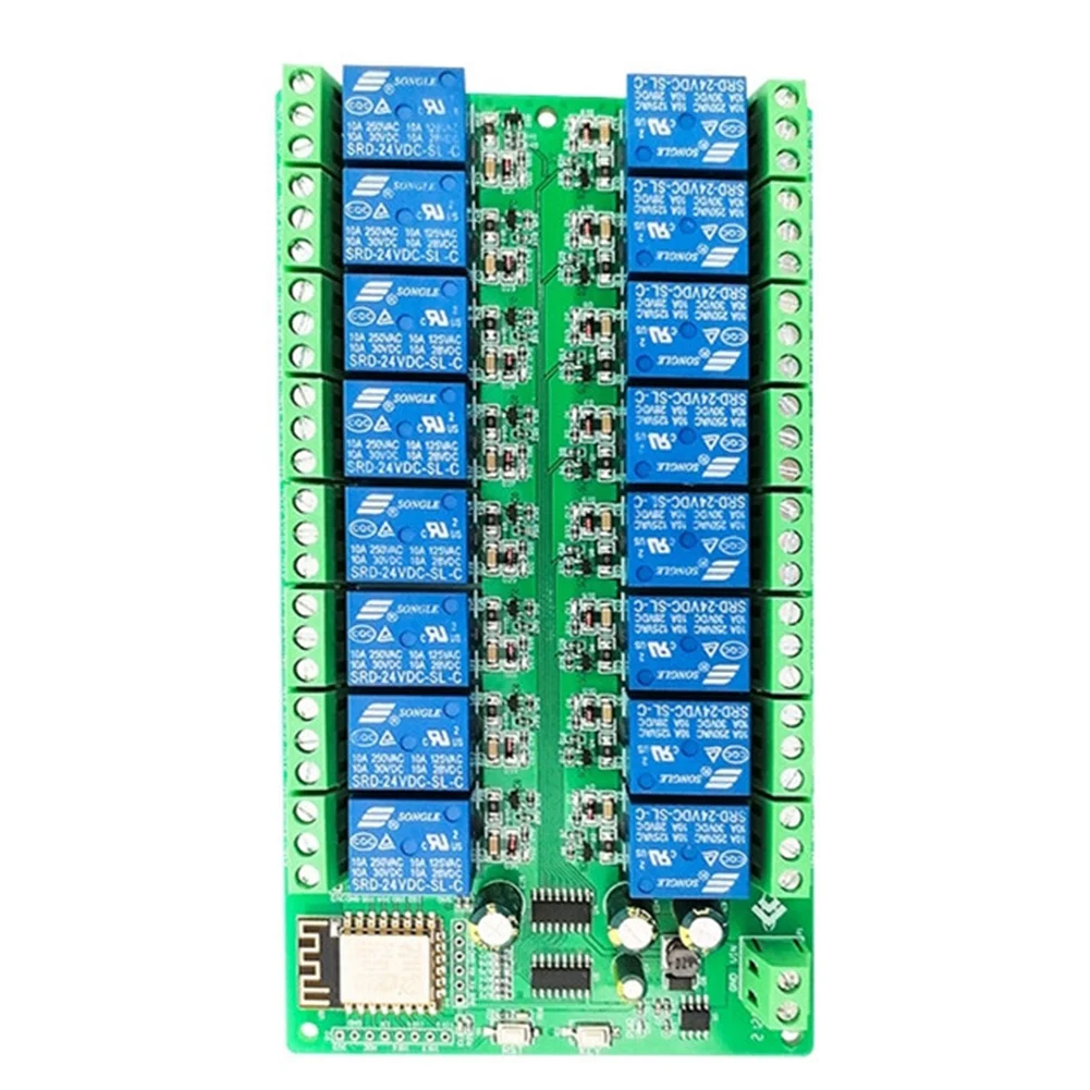 

ESP8266 Wi-Fi 16-канальный релейный модуль ESP-12F плата питания, 16-канальный релейный модуль, режим питания 24 В