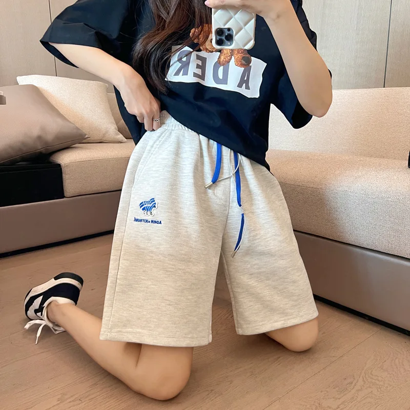 

ADER Shorts Female Fox Embroidery Waffle Casual Shorts Korean Version Loose Men's and Women's Five-quarter Pants 2023 Summer