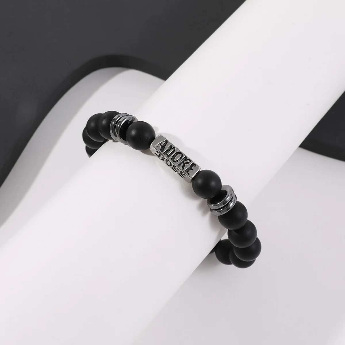 

Men's Abrasive Bead Bracelet Cross-Border Simple Alloy Square Alphabet Beads Creative Hand Strings