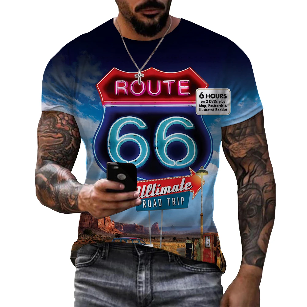 

Personality Streetwear Route 66 T-shirt 3D Print Route 66 Pattern Men T Shirts Oversized Tops Men Unisex Casual Tee Shirts