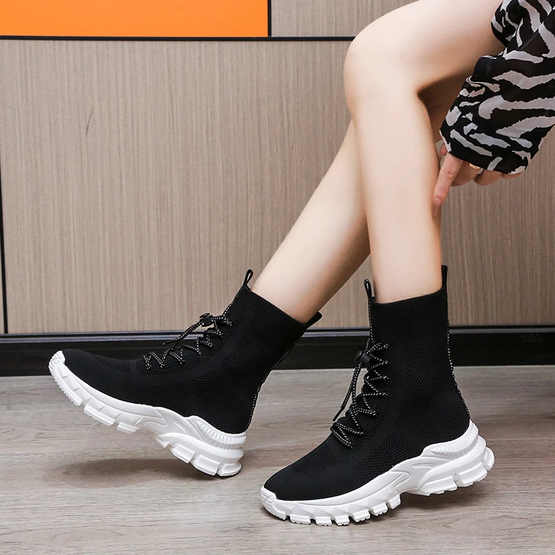 White Boots 2023 Knit Elastic Boots Women's Shoes Fashion Casual Ankle Boots Women's Fall/winter New Socks Boots Women's Shoes