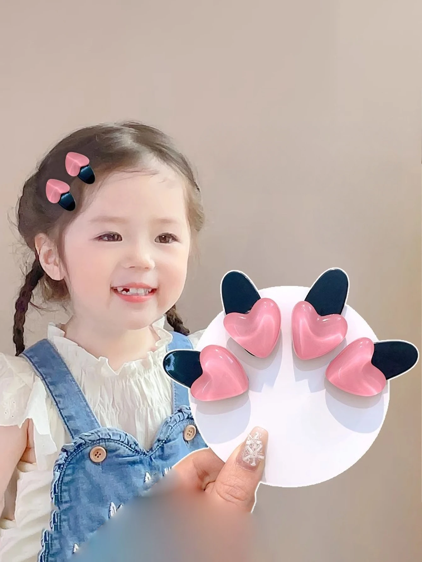 4 шт. прозрачные розовые зажимы для волос в форме сердца