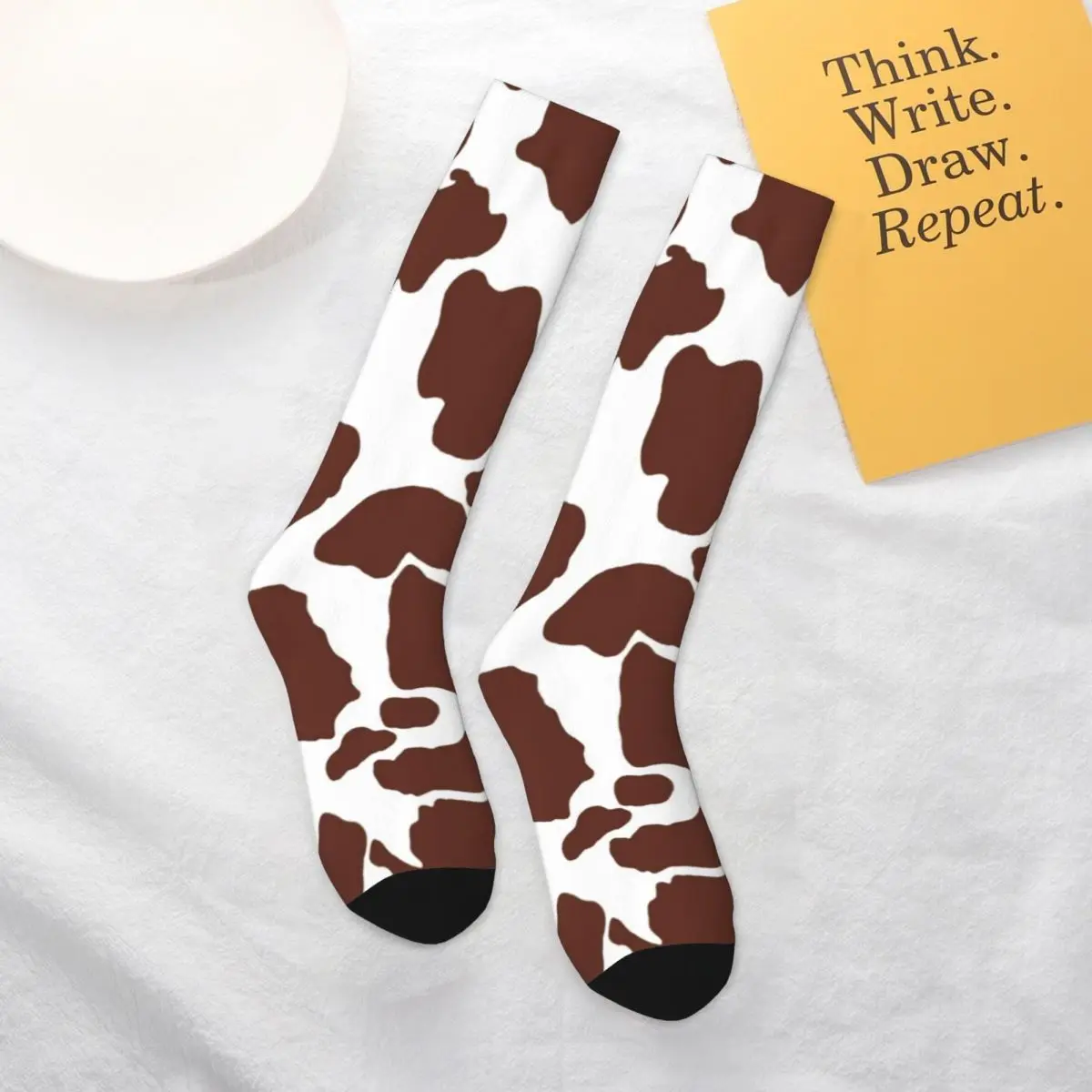 

Cow Print Pattern Socks Brown Spotted Cow Skin Hiking Soft Mid Stockings Large Chemical Fiber Classic Youth Socks