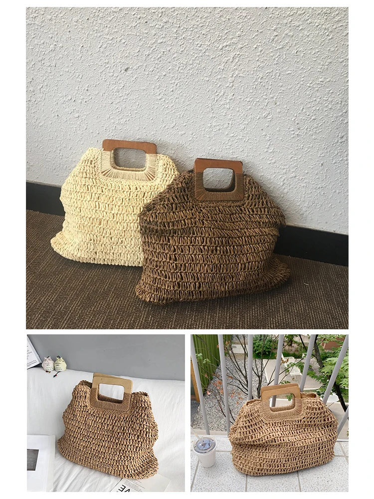 Fashion Woven Straw Women Tote Handbags Large Capacity Bohemian Travel Beach Bag Summer Casual Hollow Out Female Shopper Purse