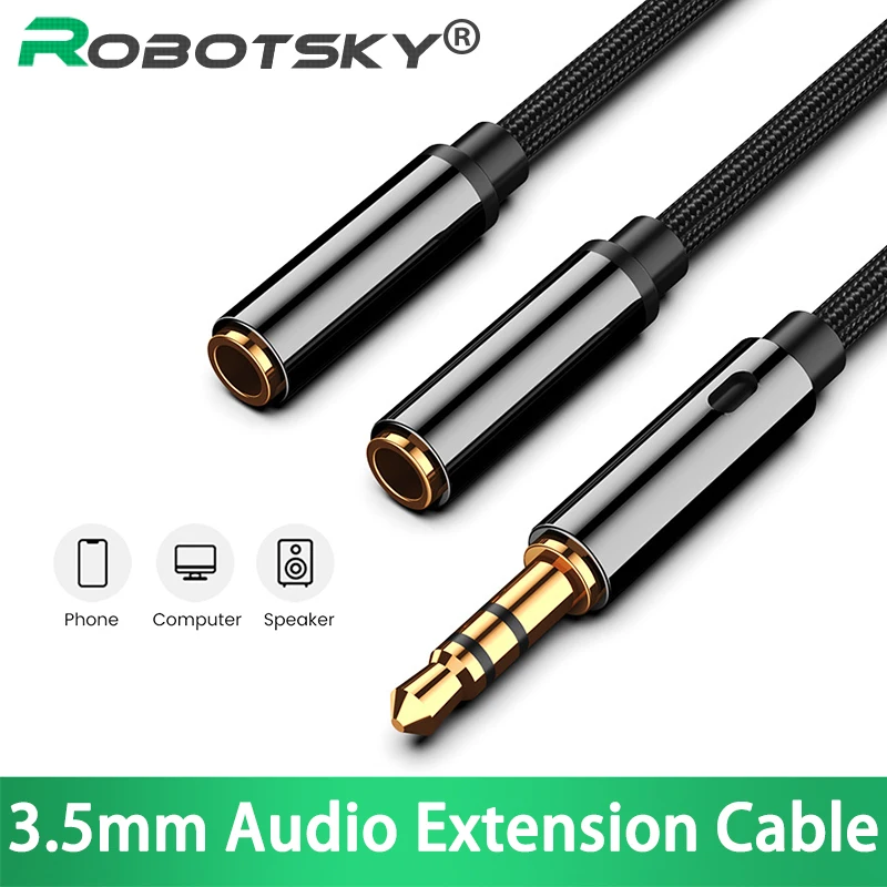 Headphone Splitter Cable 3.5mm Audio Jack Splitter Extension AUX Cable 3.5mm Male to 2 Port 3.5 mm Female AUX Adapter Cable