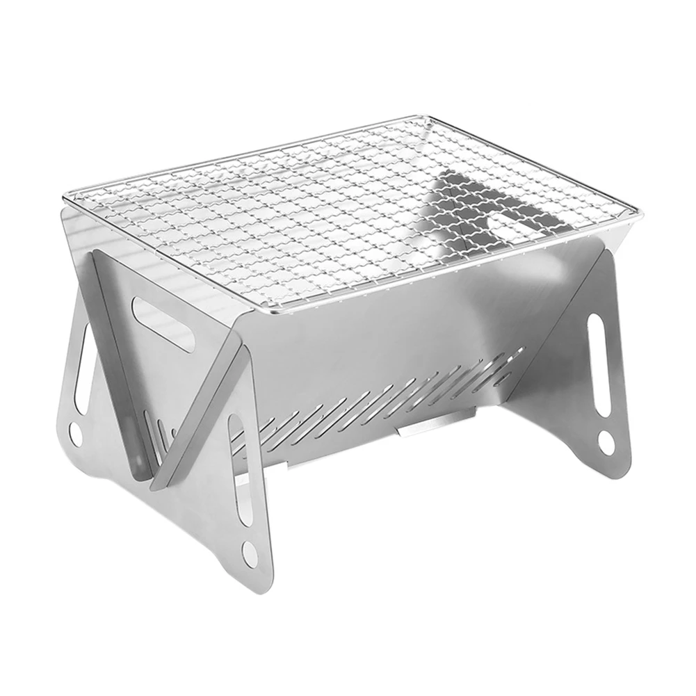 

Outdoor Folding BBQ Grill Portable Stainless Steel Wood Fire Burning Stove for Outdoor Patio Camping Barbecue Grill