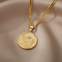 fashion 12 constellation necklaces for women men necklace stainless steel collier zircon pendant birthday jewelry bijoux femme