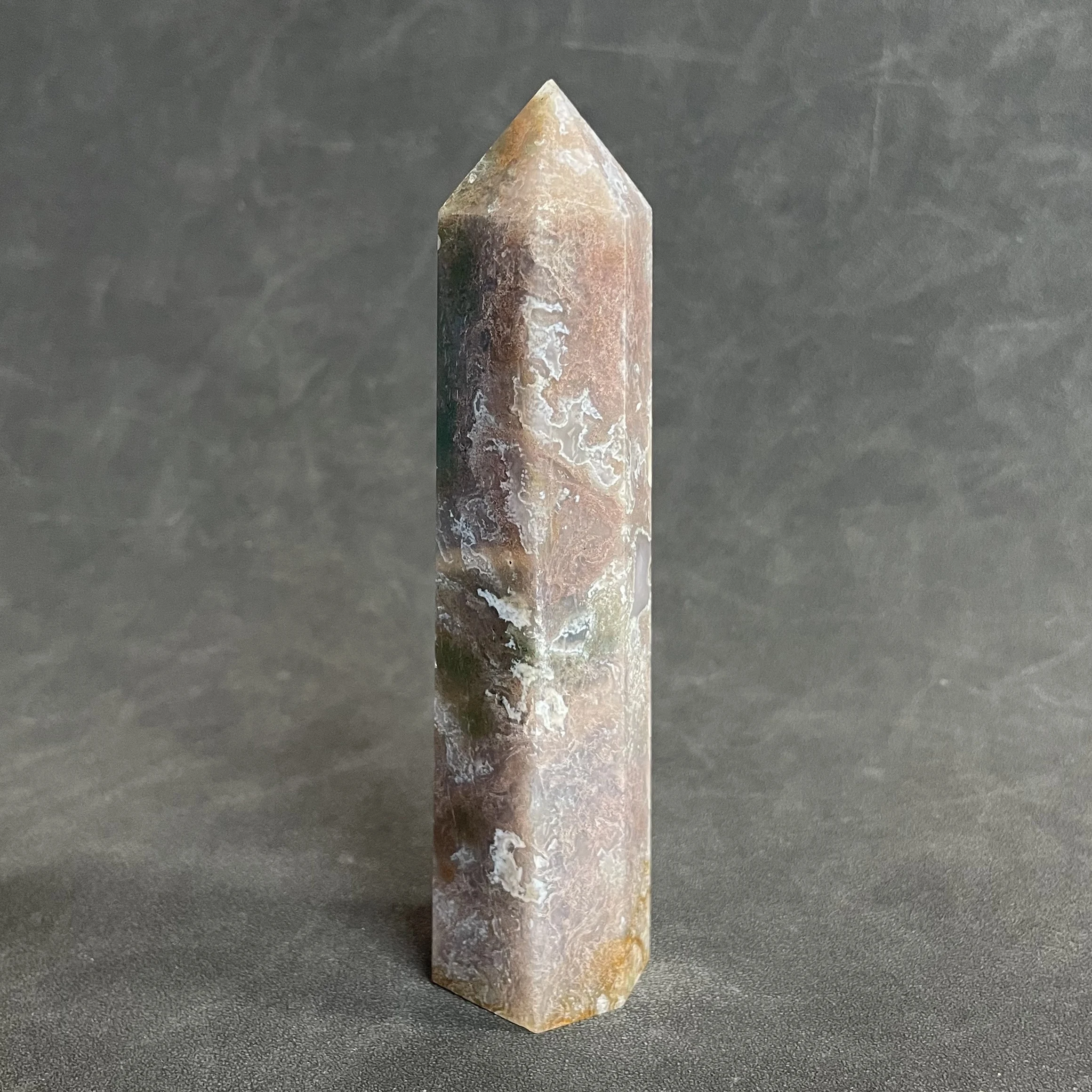 

218g Natural Crystal Moss Agate Single Point Tower Polished Aquatic Agate Wands Reiki Healing Exquisite Room Decor Y689