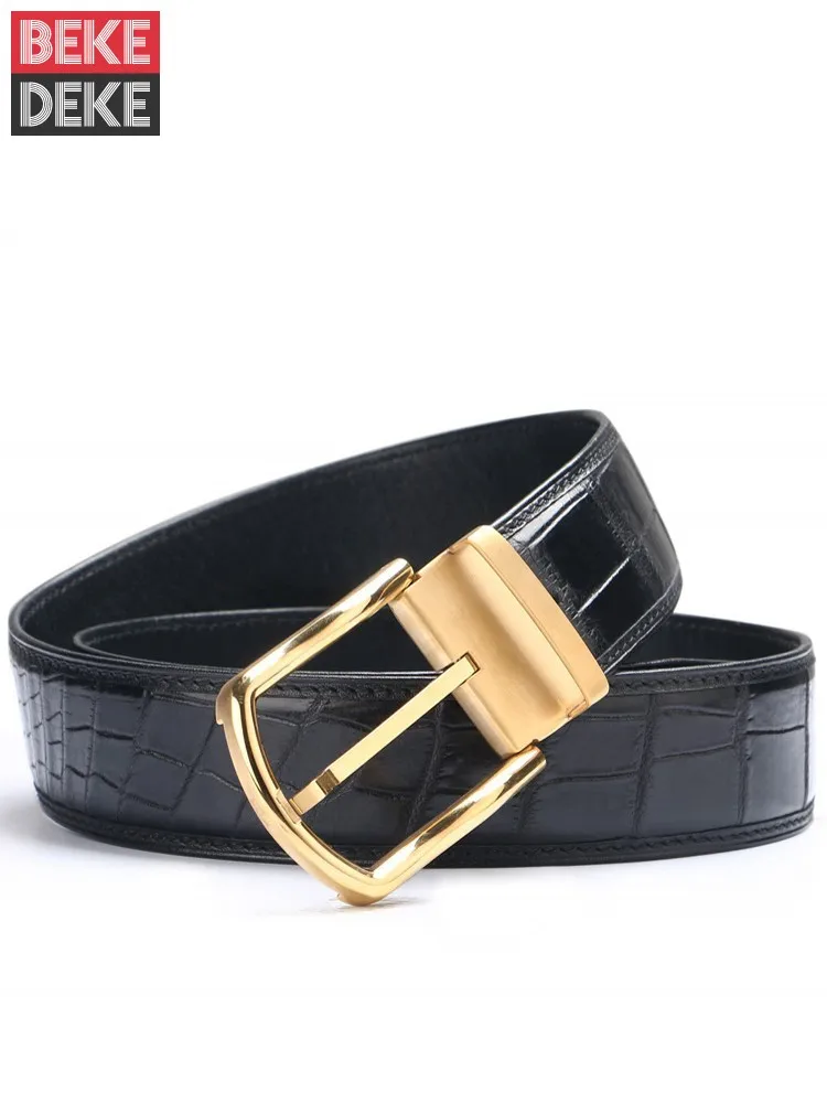 Luxury Designer Men Real Crocodile Belt Pin Buckle Business Man Formal Belts For Suit Pants New Genuine Leather Strap Waistband