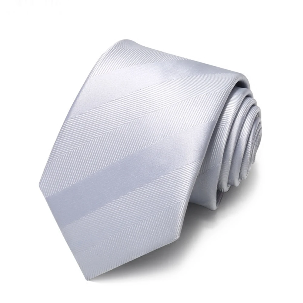Fashion Classic Formal Business Tie For Men High Quality Silk Polyester 7 CM Silver Necktie Men's Gift