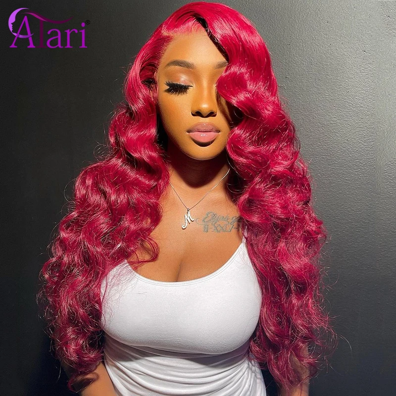 Cherry Red Body Wave Human Hair Wigs 13x4 Lace Frontal Wig for Women Transparent 5x5 Closure Wig Pre Plucked 13x6 Lace Front Wig