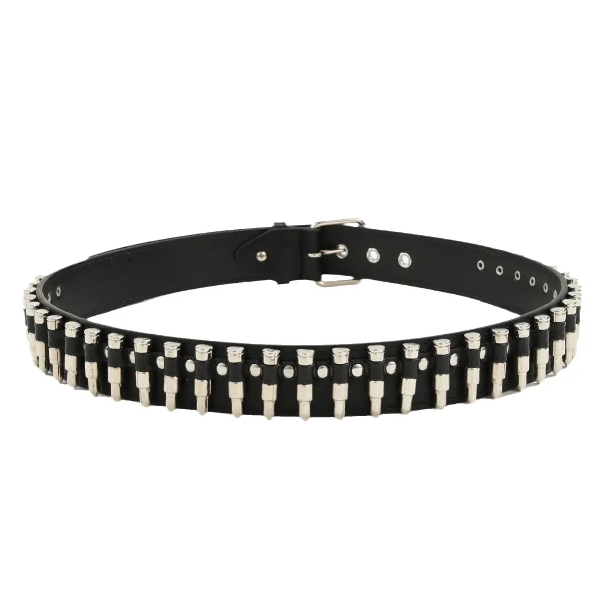 2023 New Style Cropped Studded Bullet Head Punk Rock Belt Women's Jeans Decorative Korean Version Versatile Black Leather