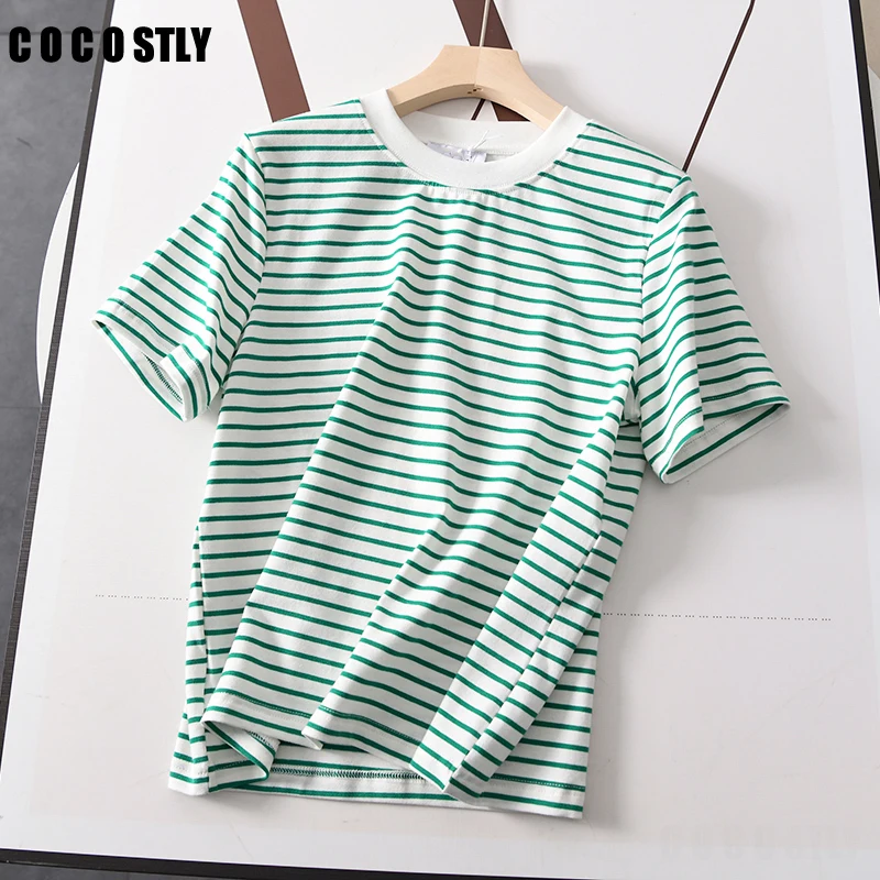 

New2022 Summer Tops Women Striped T-Shirt Women Casual O Neck Loose Cotton Short Sleeve Female Tee Tops vetement femme camisetas