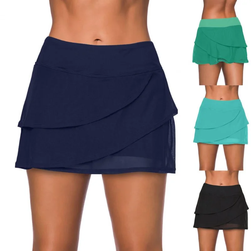 Solid Color Ruffled High Waisted Swimming Trunks for Women's Summer New Minimalist Five Point Swimming Trunks Short Pants Women