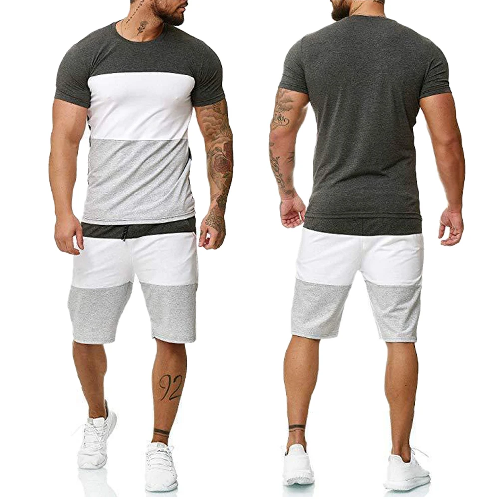 

Men's Fashion Print Summer Tracksuits Striped Casual Cool Short Sleeve Sports O-neck Streetwear Graphic T-shirt Shorts Set