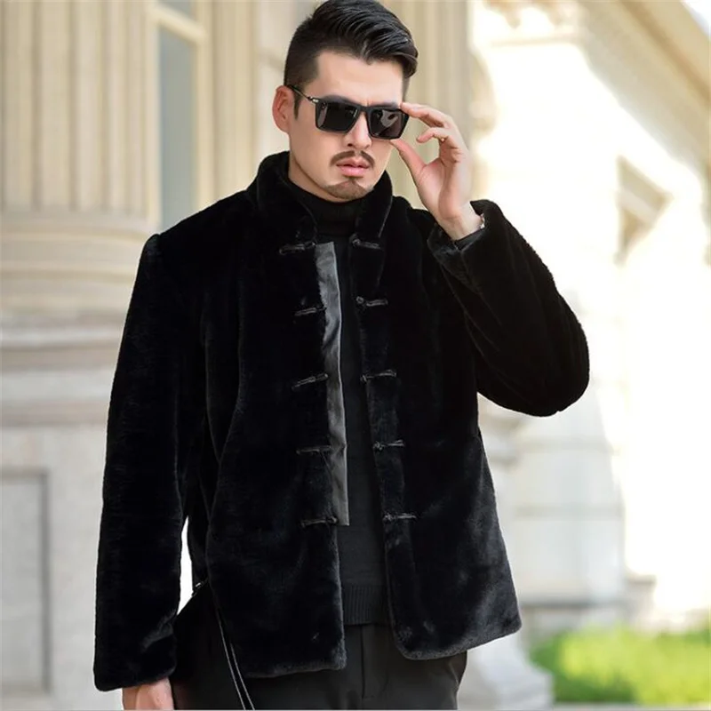 Black Autumn faux mink leather jacket mens winter thicken warm fur leather coat men slim jackets jaqueta de couro 973