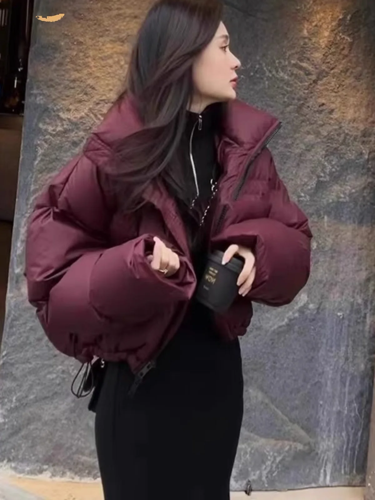 Корейская серия 90 однотонное маленькое пуховое пальто на белом утином пуху