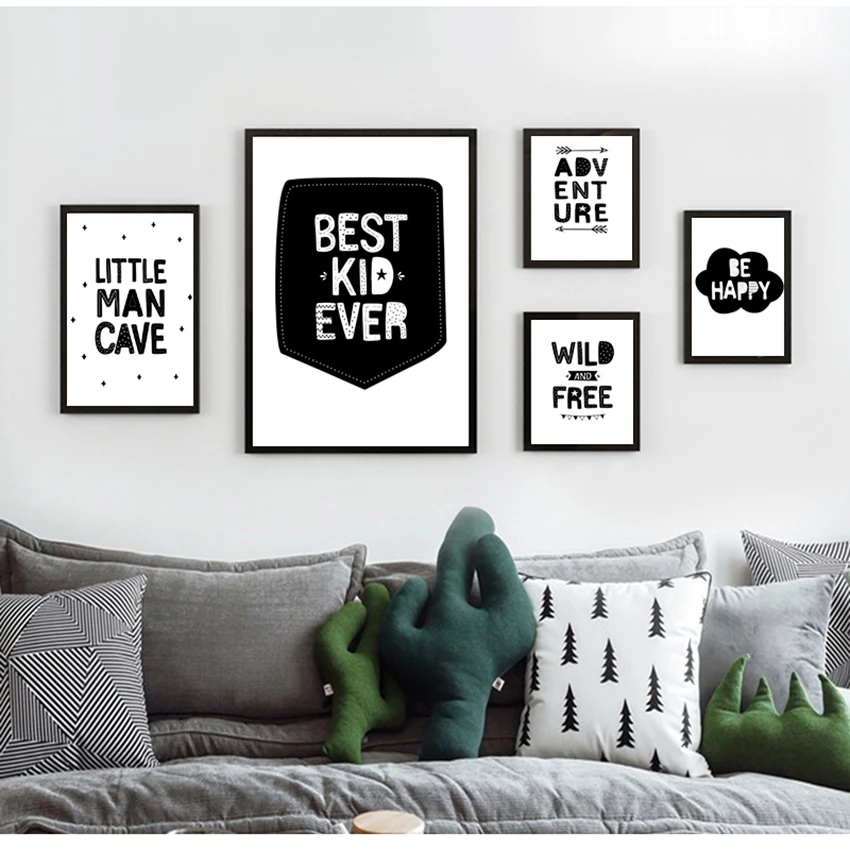 

Black and White Adventure Be Wild and Free Quotes Posters and Prints Nordic Baby Room Picture Nursery Wall Art Canvas Painting