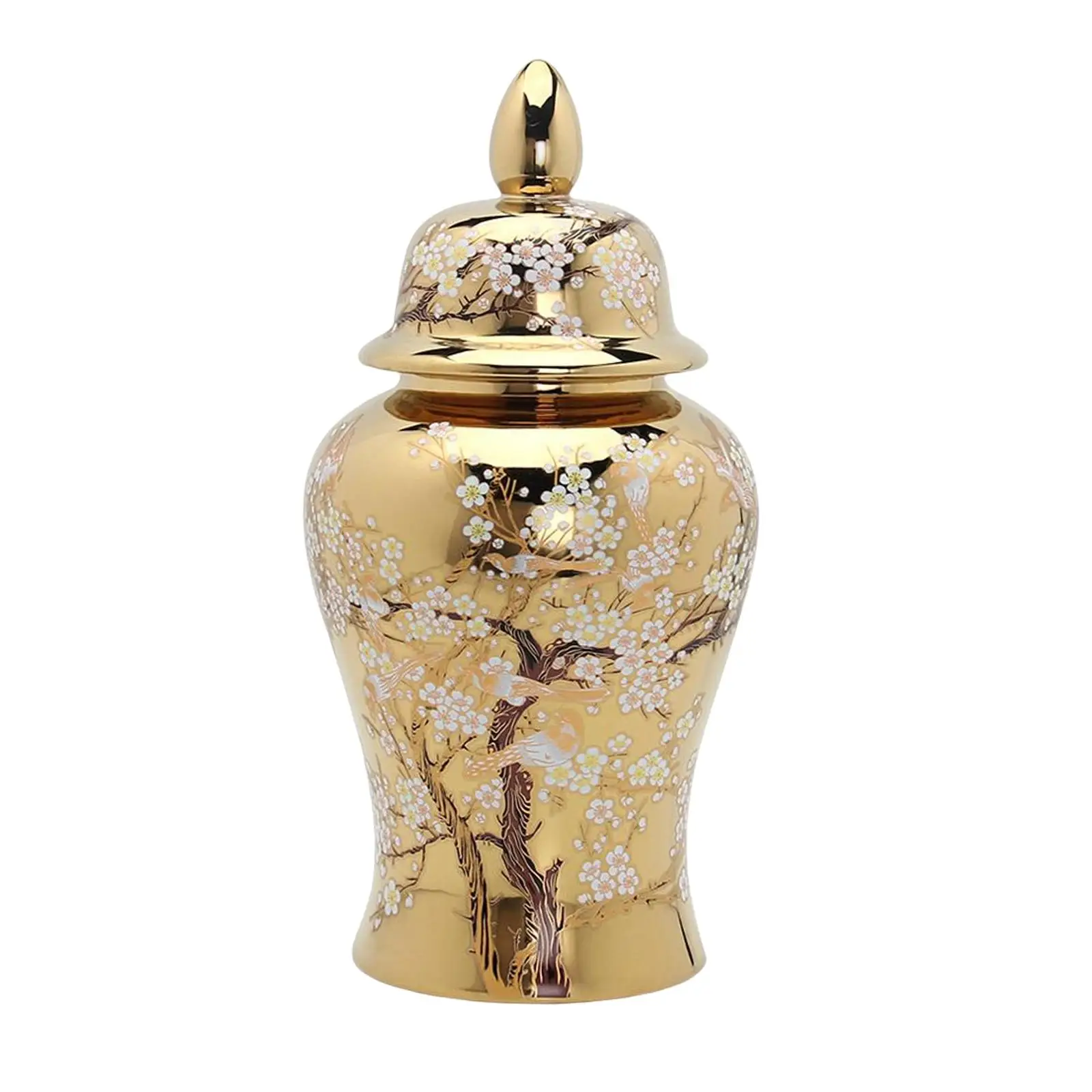 

Modern Ginger Jar Storage with Lid Ornament Decorative Gold Ceramic Flower Vase for Desktop Housewarming Cafe Decor Living Room