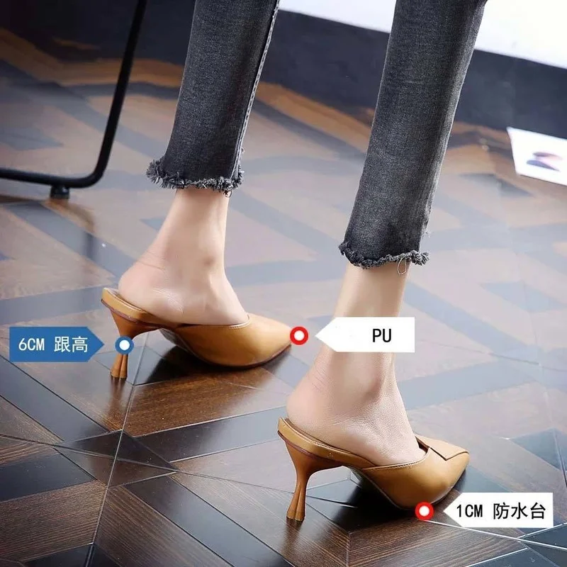 Simple Mid-heel Pointed Slippers Women Sandals 2021 Summer High-heeled Womens Shoes Sexy Outside Modern Slippers Fashion Slides