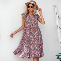 zhilans%c2%ae 2022 v neck floral print dress for women fashion streetwear clothes summer outdoors casual robe female beach dresses