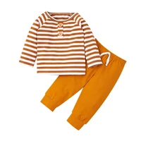 infant baby boy clothes set newborn long sleeves striped buttons tops solid color pants 2pcs baby boy fall winter outfits suit