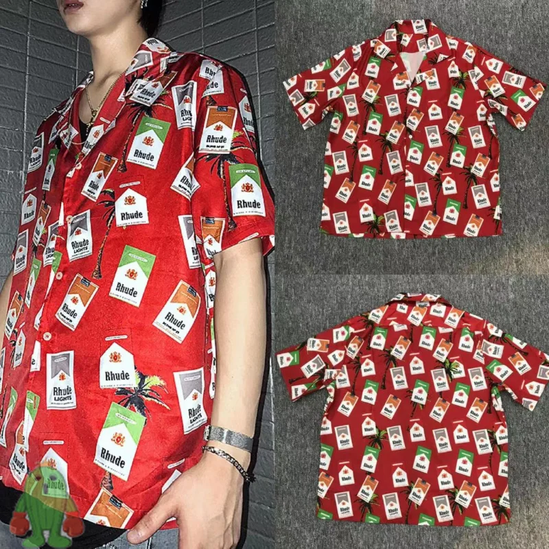 

Funny Full Print RHUDE Red Shirt Red Hawaiian Shirt Men Women