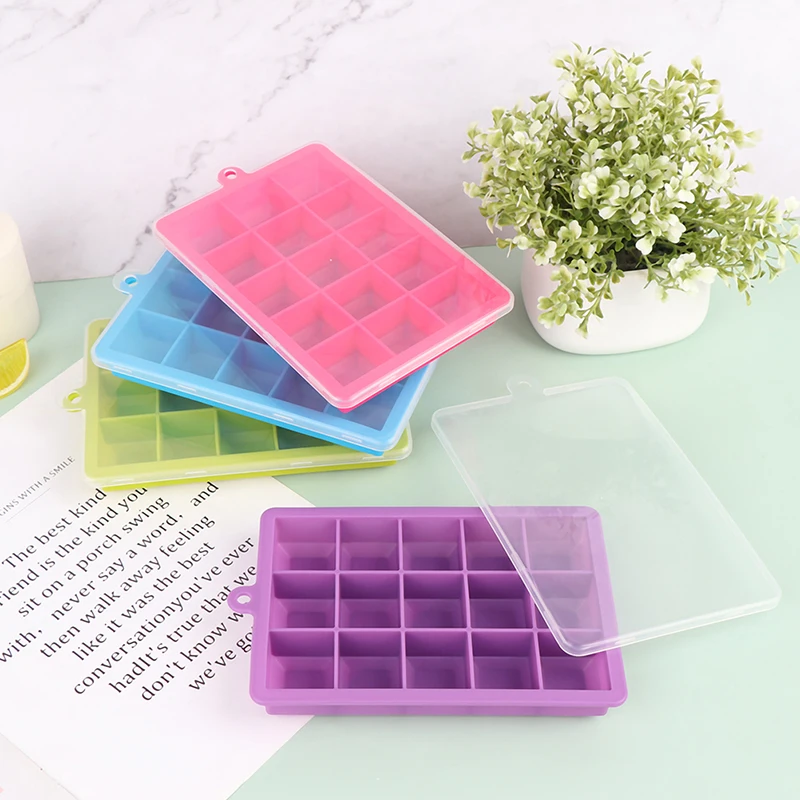 

1PC 15 Grid Silicone Ice Cube Tray With Lid Ice Cube Mold Square Silicone Drink Ice Box With Lid Food Complementary Ice Maker