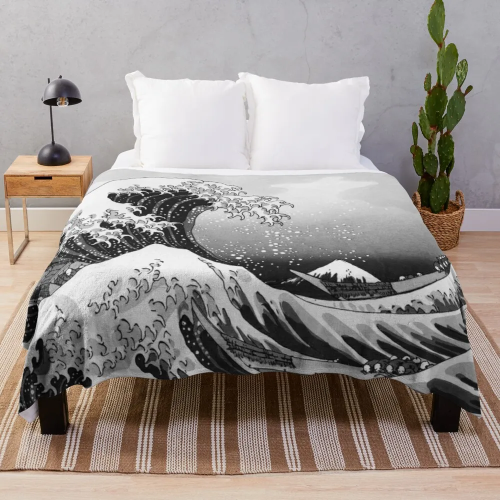 

Fur Quilt Blanket Luxury Throws Sherpa Blanket Great Wave: Monochrome Throw Blankets