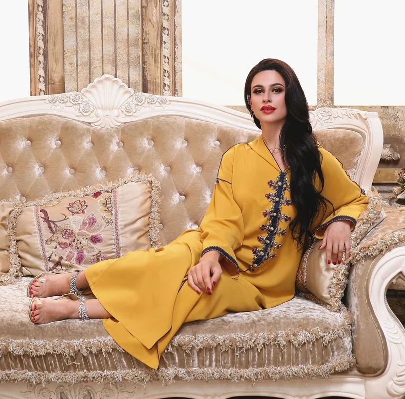 Colored Rhinestone Beading Hooded Abaya Dress for Women Eid 2022 Dubai Turkey Arab Oman Moroccan Caftan Party Clothes