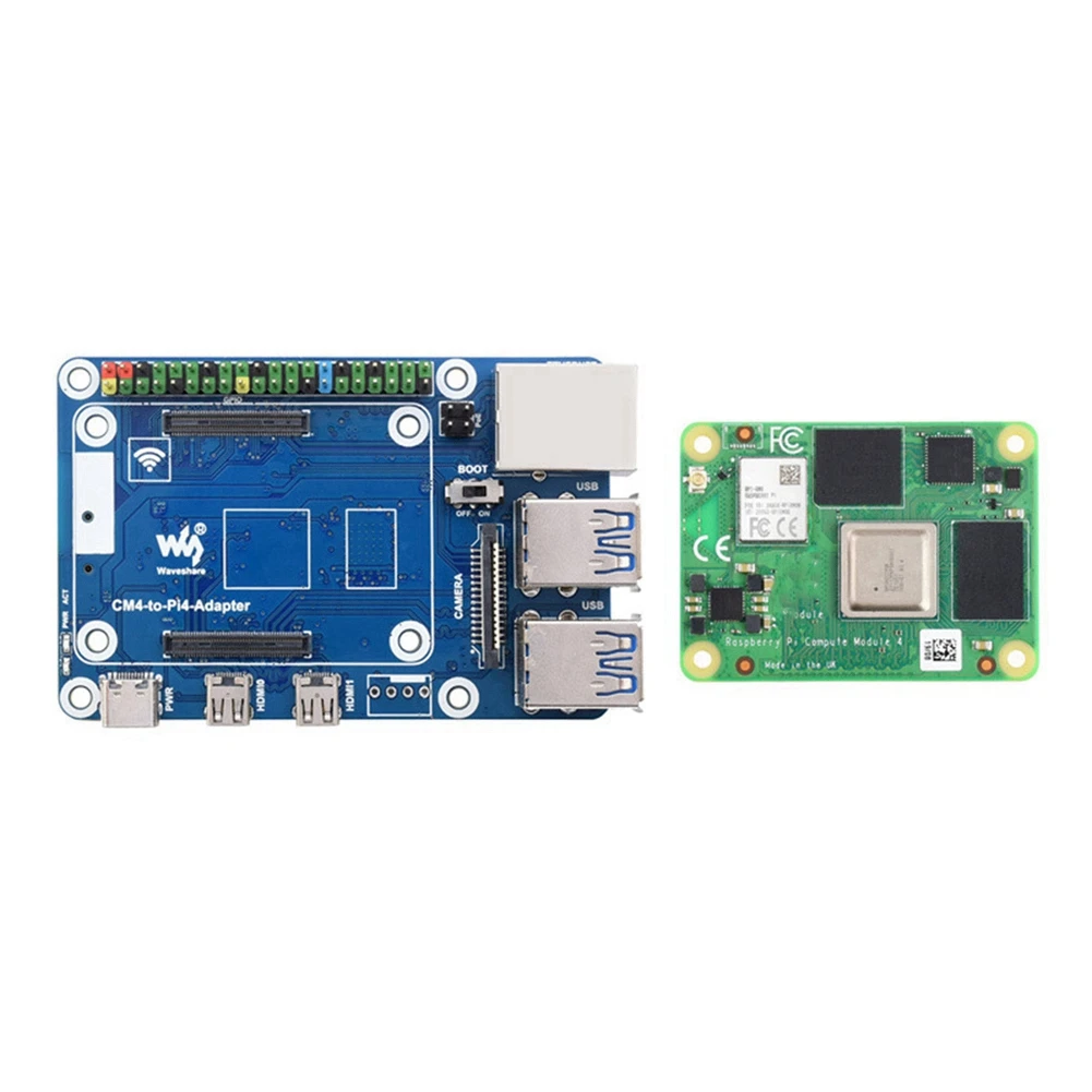 

CM4 To Pi4B Expansion Board+CM4 Core Board WIFI 1G+16G EMMC 4 X USB3.0+RJ45 Gigabit Ethernet Port