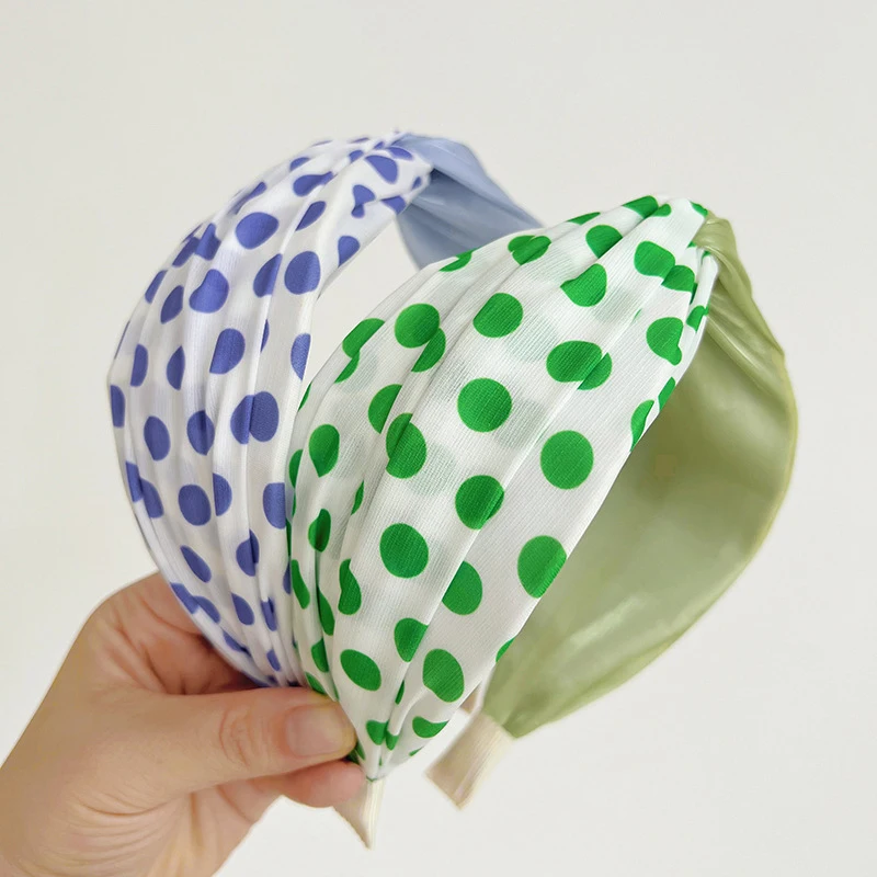 

Bright Silk Cloth Wide Brim Headband Non-slip Hairband Cross-Criss Knot Head Hoop Half Wave Point Half Solid Color Hair Hoop DIY