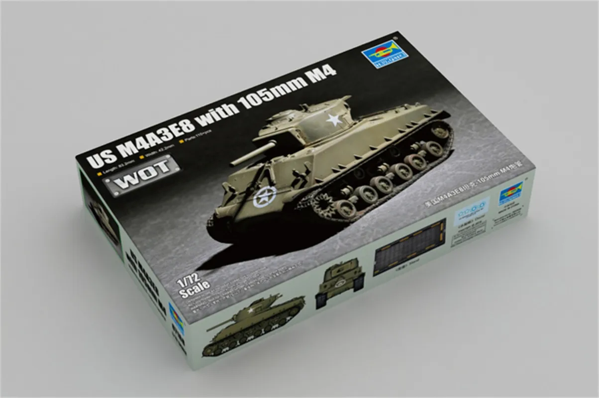 Фото Trumpeter масштаб 1/72 США M4A3E8 с военной сборкой танка M4 105 мм # 07168 №1