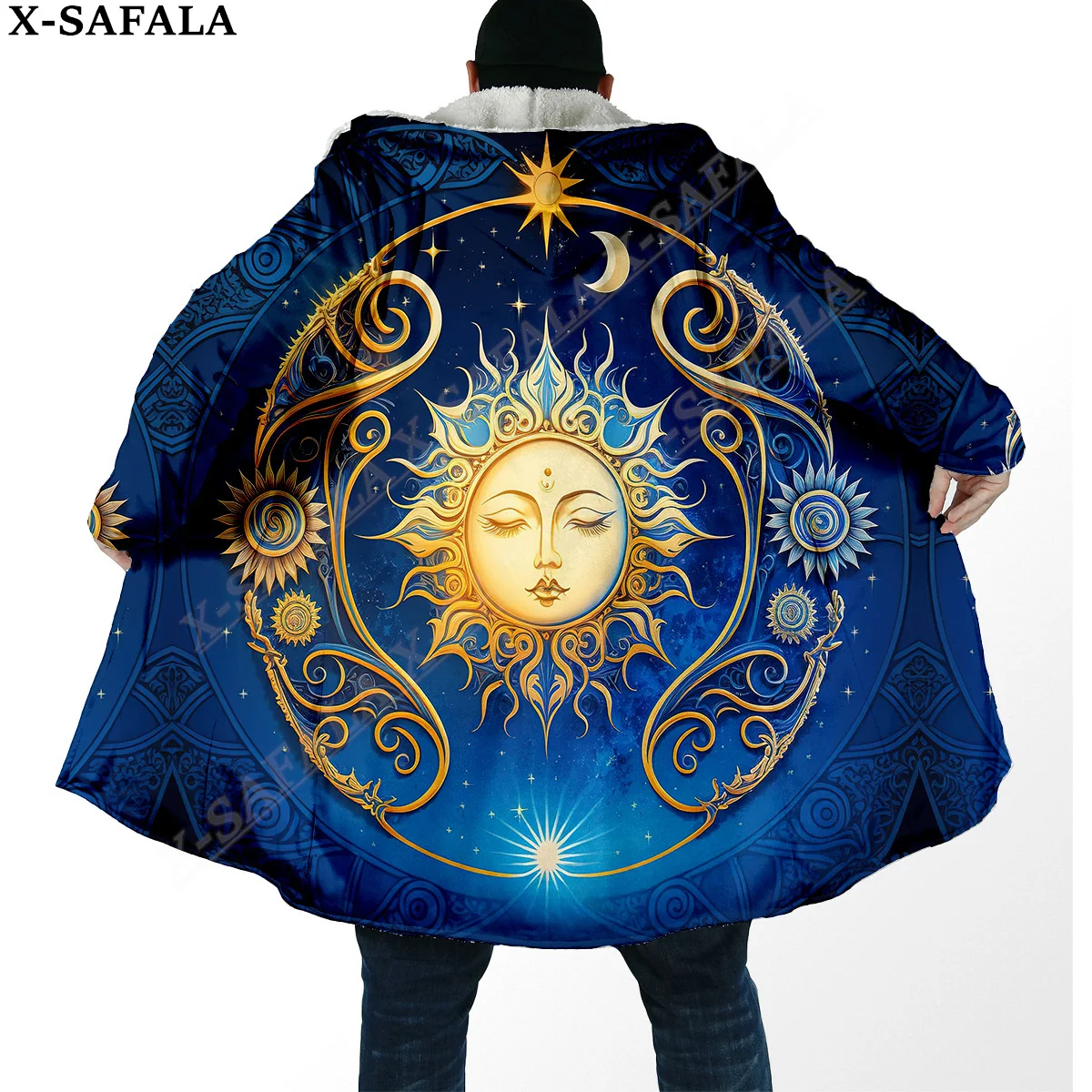 

Harmony Sun and Moon Trippy Psychedelic Overcoat Coat 3D Print Thick Warm Hooded Cloak Men Windproof Fleece Unisex Casual-1