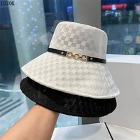 summer checkerboard belt buckle mesh bucket hat sunshade and sun protection for outdoor travel fashion trend wild women cap muts